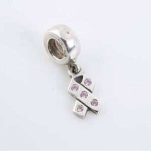 Pandora Breast Cancer Silver Ribbon Charm with Pink Accents